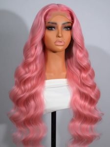 Pink Color Wig Light Pink Body Wave Transparent Lace Wigs With Natural Hairline - Image 5