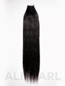 Natural Black #1B Tape-In Hair Extensions PU Human Hair For Full Head - Image 6