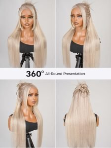 Pre-Styled P18/613 Warm Platinum Blonde Highlights Wig Glueless Straight 13x4 Partingmax Front Wig - Image 7