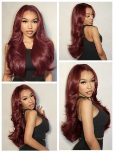 Angora Red Wavy Hair 13*6 Frontal Wig with Layered Cuts - Image 6