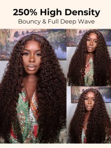 Deep Wave Curly Hair #4 Dark Brown Wig Super Thin Transparent Lace Front Wig - Image 9