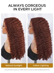 Reddish Brown Burmese Curly 250% Density Ready To Go 5x7 Lace Wig - Image 6