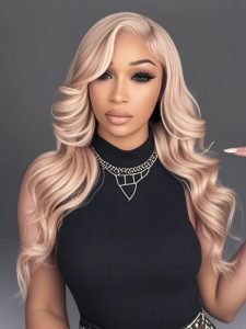Milk Tea Brown Wig 13*4 Transparent Lace Wig with Blonde Highlights - Image 3