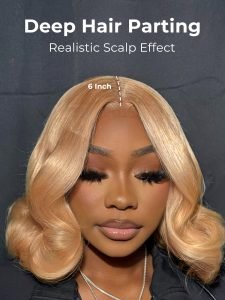 Honey Blonde Short Body Wave Bob 2*6 Lace Front Wig 250 Density - Image 6