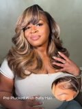 Layered Brown Balayage Body Wave 13X4 Lace Ready To Go Wig Side Bang - Image 6