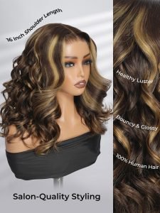 Double Drawn Dual Curl Blonde Highlight 5x7 Lace Front Wig 250 Density - Image 6