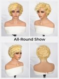 Blonde Curly Pixie Cut 13x4 Lace Front Glueless Wig With Drawstring - Image 3