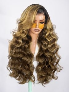 Brown Highlight Side Bang Body Wave 6x8 Lace Front Wig Glueless - Image 6