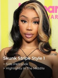 Blonde Skunk Stripe Hair Natural Body Wave Hairstyle Lace Wigs for Women - Image 6