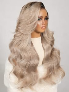 Side Part Body Wave Wig Ash Blonde Ombre Hair Color 13x6 HD Lace Wigs - Image 5