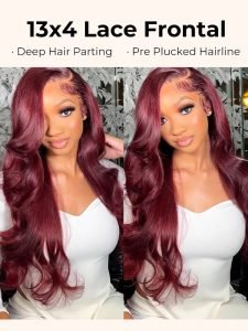 150% Density 99J Burgundy Body Wave 13*4 Lace Front Wig Straight Hair - Image 4