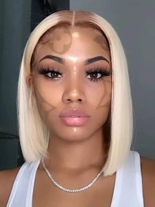 #4/613 Blonde Bob Wigs with Dark Brown Roots Ombre Lace Closure Bob Wigs - Image 7