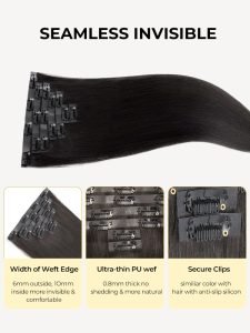 Alipearl Seamless Clip In Human Hair Extensions Natural Black Color Human Hair Pieces - Image 4