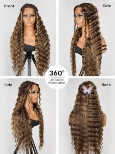 Glueless #P4/27 Color Highlight Wig Styled Crimped Wavy Front Wig - Image 7