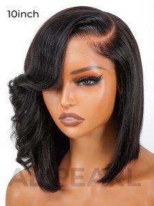 10 Inch Side Bang Layered Cut Wavy Bob Wig 5u00d75 Lace Closure Wig - Image 5