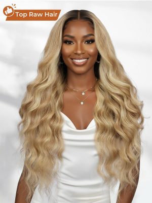 Raw Hair 12A Raw Hair Toffee Swirl Blonde Loose Body Wave 13x4 HD Lace Front Wig