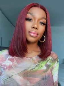 Alipearl Hair Burgundy 99J Straight Short Bob Lace Front Wigs For Black Women - Image 5