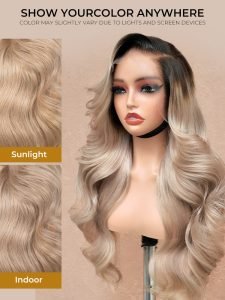 Side Part Body Wave Wig Ash Blonde Ombre Hair Color 13x6 HD Lace Wigs - Image 6