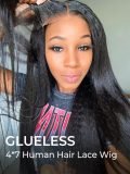 Handmade Kinky Straight Ready And Go Glueless 4*7 Human Hair Lace Wigs - Image 3
