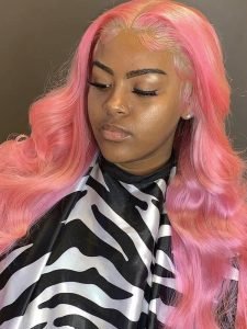 Pink Color Wig Light Pink Body Wave Transparent Lace Wigs With Natural Hairline - Image 8