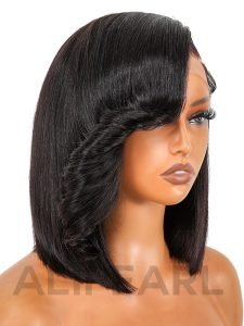 10 Inch Side Bang Layered Cut Wavy Bob Wig 5u00d75 Lace Closure Wig - Image 3