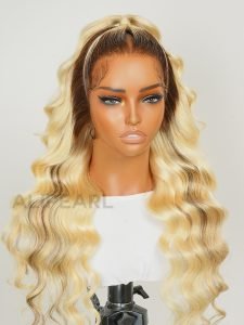 Ready To Go Ombre Wig Blonde Color With Brown Roots And Stripe Pre-Plucked Lace Frontal Wigs - Image 7