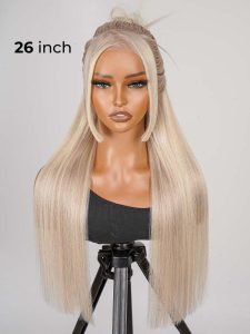 Pre-Styled P18/613 Warm Platinum Blonde Highlights Wig Glueless Straight 13x4 Partingmax Front Wig - Image 4