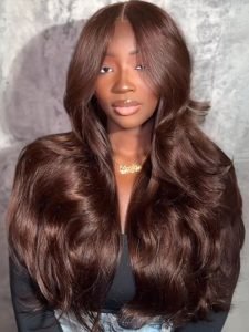 #4 Brown Color Body Wave 8*6 Lace Closure Glueless Wig With Drawstring - Image 7