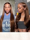 [Ship In 24H] 250 Density Brown Highlight Braided Straight 13x4 Glueless Lace Wig With Baby Hair - Image 5