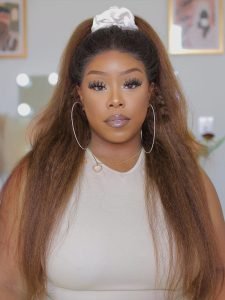 Long Brown Ombre Kinky Straight HD Lace Frontal Wig 250 Density Wig - Image 7