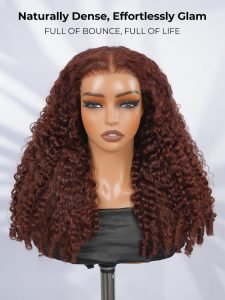 Reddish Brown Burmese Curly 250% Density Ready To Go 5x7 Lace Wig - Image 9
