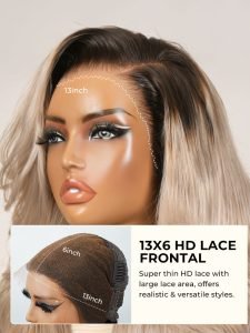 Side Part Body Wave Wig Ash Blonde Ombre Hair Color 13x6 HD Lace Wigs - Image 7