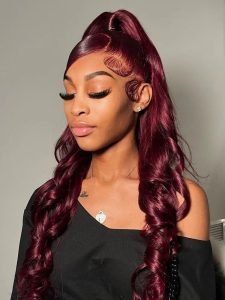 150% Density 99J Burgundy Body Wave 13*4 Lace Front Wig Straight Hair - Image 5