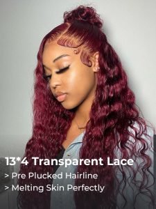 99J Deep Wave Lace Frontal Wigs Afordable 5x5 Lace Human Hair Burgundy Wigs - Image 9