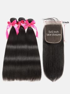 HD Lace Closure 5x5 With Bundles Straight Weave Virgin Human Hair Bundle Deals - Image 8