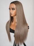 Ash Brown Ombre Silky Straight Hair Pre-Plucked Frontal Wig Ready To Go - Image 2