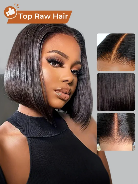 974ca2aacaaa4ac5bc088c7eed9ed500 12A Grade Raw Hair Bob Wig Straight Real Invisible HD Lace Never See Knots - Image 1