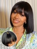 Short Straight Bob Wig With Bangs 5*5 Closure Wig - Image 8