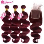 Body Wave Lace Closure With #99J Wine Red Pure Color Human Hair Weft - Image 6
