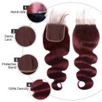 Body Wave Lace Closure With #99J Wine Red Pure Color Human Hair Weft - Image 4