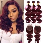 Body Wave Lace Closure With #99J Wine Red Pure Color Human Hair Weft