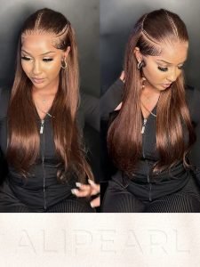 [Ship In 24H] 250 Density Brown Highlight Braided Straight 13x4 Glueless Lace Wig With Baby Hair