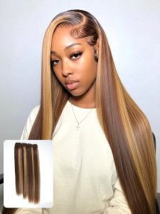 #P4/27 Brown Balayage Human Hair Bundles Body Wave And Straight - Image 10