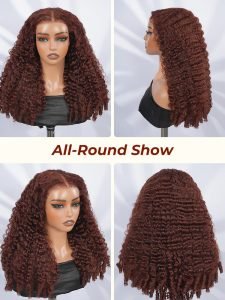 Reddish Brown Burmese Curly 250% Density Ready To Go 5x7 Lace Wig - Image 10