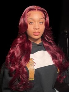 150% Density 99J Burgundy Body Wave 13*4 Lace Front Wig Straight Hair - Image 2