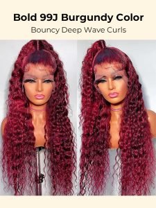 99J Deep Wave Lace Frontal Wigs Afordable 5x5 Lace Human Hair Burgundy Wigs - Image 8