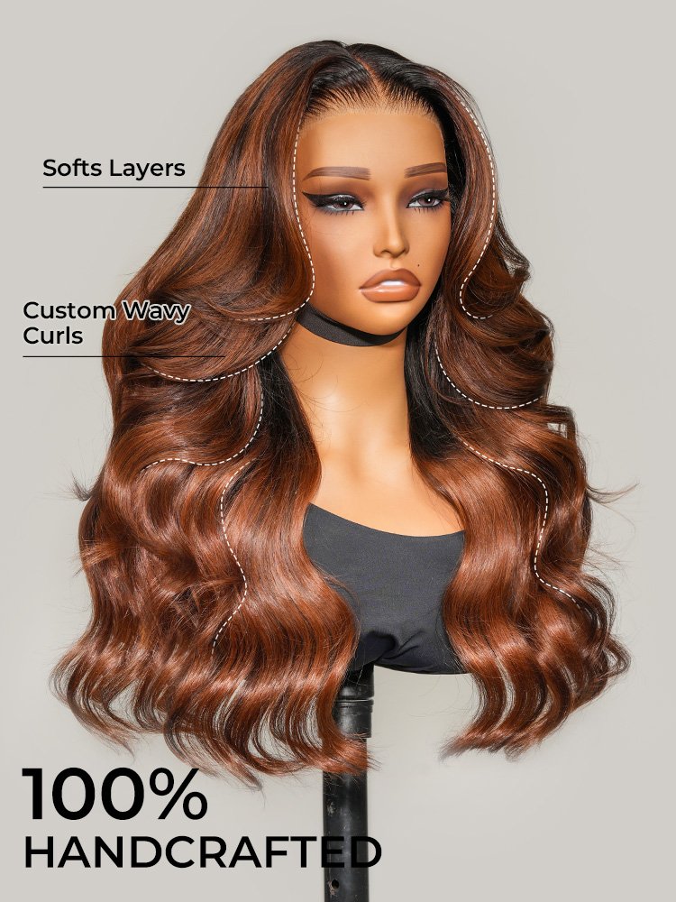brown highlight body wave lace front wig