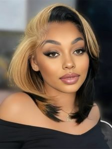 Honey Blonde Face Framing Skunk Stripe Bob 13x6 Lace Ready To Go Wig