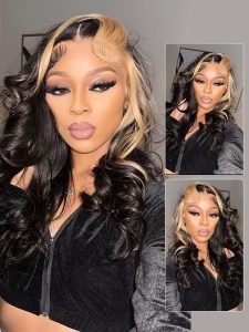 Blonde Skunk Stripe Hair Natural Body Wave Hairstyle Lace Wigs for Women - Image 3