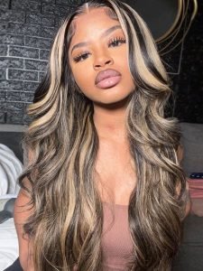 Black Wig With Honey Blonde Highlights Body Wave Lace Frontal Wigs With Balayage Highlights - Image 6